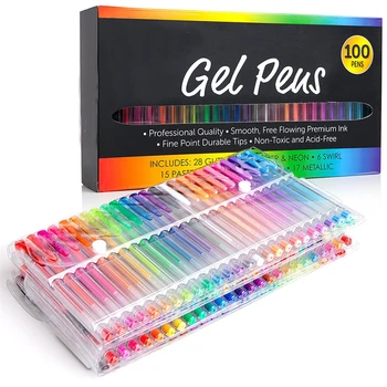 100 цвята Ученически пособия сладки канцеларски материали инструменти за рисуване гел химикалки, определени за colorization за възрастни албуми за рисуване лъскава неон пастел