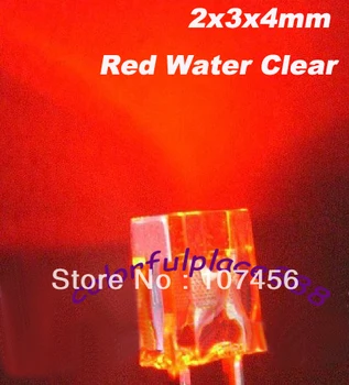 100шт 2x3x4 мм червени ултра ярки червени led лампи с прозрачни лещи за вода Нови
