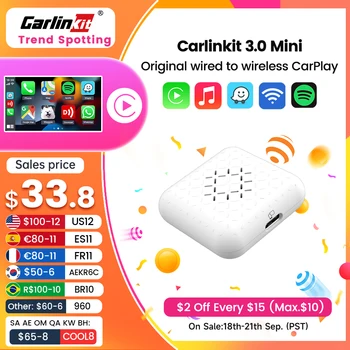 Carlinkit 3,0 Мини Carplay безжична за Toyota, Mazda, Nissan Camry Subaru Suzuki Tesla Citroen, Audi, Mercedes Kia IOS15 Spotify BT