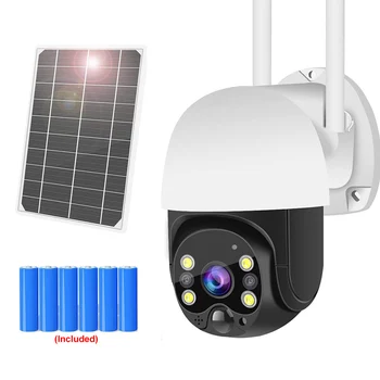 FHD 3MP Безжична WiFi слънчева камера Външна защита на сигурността на ВИДЕОНАБЛЮДЕНИЕ НА 360 PTZ умен дом обхват монитор PIR Откриване на батерията Cam