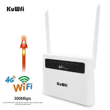 KuWFi 4G Рутер Разблокированная 4G СИМ-карта Wifi Рутер CAT4 150 Mbit/с Вградена Батерия Безжичен CPE Поддръжка на 32 Потребители и портове lan RJ-45