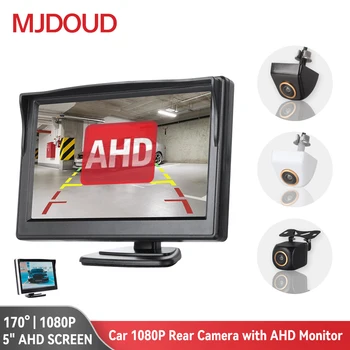 MJDOUD автомобилна камера за обратно виждане 1080P с AHD монитор за запис на видео автоматично паркиране, 5-инчов автомобили HD-камера за задно виждане, звездната светлина за нощно виждане