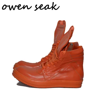 Owen Seak/ Мъжки Ежедневни обувки, Ботильоны с високо берцем, Маратонки От естествена кожа, Луксозни Обувки, Обувки на плоска подметка с шнур и цип, Голям Размер