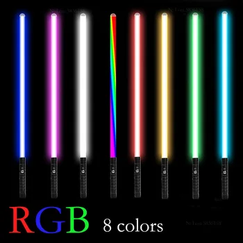 RGB 8 цветни метален лазерен меч, заряжающийся две в едно, превключващ меч, звук подпори, може да се свалят детски играчки-светлинни мечове