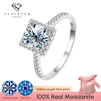 Stylever Луксозни квадратни пръстени с диаманти от този муассанита, бижута, изработени от сребро 925 проба на годишнина от сватбата за жени