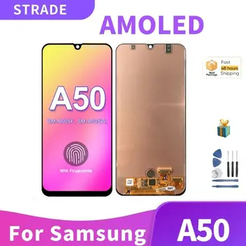 Super AMOLED На Samsung Galaxy A50 SM-A505FN/DS A505F/DS A505 LCD Сензорен дисплей Дигитайзер С рамка За Samsung lcd A50
