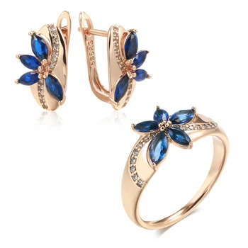 Wbmqda, нови сини обеци с естествен цирконии пръстен за жени, розово злато проба 585, лесен модерен креативен дизайн, сватбени бижута за булката