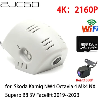 ZJCGO 4K Автомобилен Видеорекордер Dash Cam Wifi Предна Камера за Обратно виждане 2 Обектив 24 Монитор за Skoda Kamiq Octavia 4 NX Superb B8 2020 2021 2022 2023