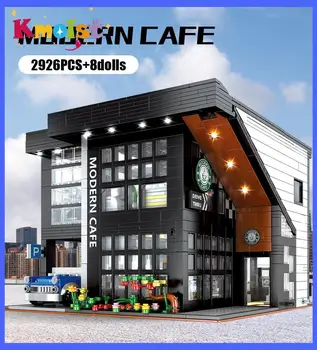 Градивните елементи на съвременен модел на кафене Архитектура на града, Гледка към улицата кафене Строителен набор от Moc Тухли САМ събрани играчки подарък