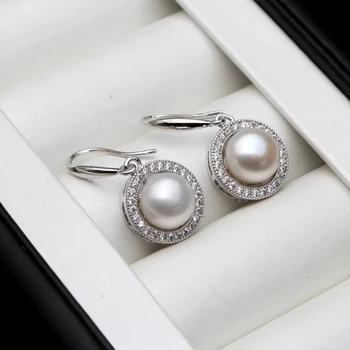 Дамски обеци от сребро 925 проба, на истинските бели черни обици от естествени перли, подарък за годишнина