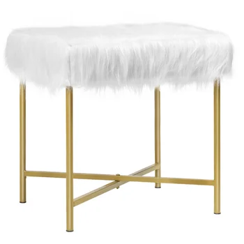 Декоративна Поставка За краката Ottoman Табуретка със Златни Метални Крака Бяло столче стол muebles