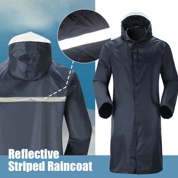 Дълъг дъждобран за възрастни унисекс с светоотражающей ивица от плат Оксфорд 21D с PVC покритие, дъждобран за къмпинг, непромокаема мушама с качулка, костюм