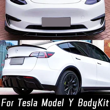 За автомобил Tesla Model Y 2021-2023 години на Предната устна ивица на задната броня на страничната пола дифузор, заден спойлер, калници, Аксесоари за настройка от черно водя