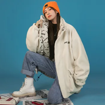 Зимно палто 2023, женски ново модно палто от вълна от овце, свободна топли памучни дрехи