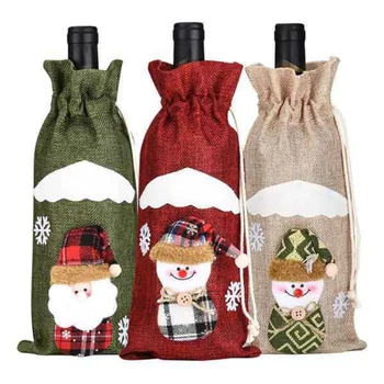 Коледна торбичка за бутилки с вино, съдове във формата на Дядо Коледа и снежен човек, Коледна торбичка за вино за нова година коледна украса