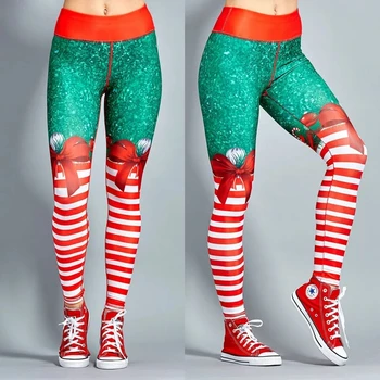 Коледни гамаши за жени, дамски ластични стегнати гамаши с висока талия, еластични панталони с принтом за тренировки, панталони весела Коледа