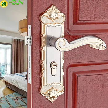 Механични брави в европейски стил, пълнозърнести интериорни дървени врати, автоматично заключване на вратите за спални, заключване с алуминиева дръжка, хардуер, брави