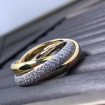 Модерен пръстен за двойки от титанов стомана, не выцветающее, трикольор, с три кръгчета. Годежен пръстен, подарък за двойка на годишнина от сватбата
