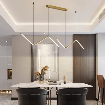 Модерни нови акрилни геометрични линии Хол подвесная художествена полилей, черно висока маса за хранене, бар, спалня скандинавски led осветление