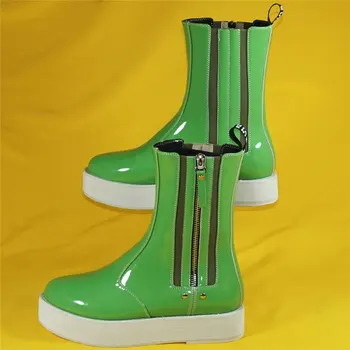 Модни маратонки, женски зелени обувки-лодка от лачена кожа върху плоска подметка с платформа, дамски ботильоны с високо берцем на среден ток и кръг пръсти, ежедневни обувки
