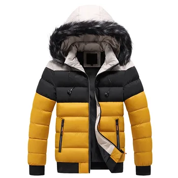 Мъжко зимно яке, модерно памучно палто с кожа яка, дебели топли паркове, Ежедневни връхни дрехи, ветровка, топло палто с качулка, мъжки дрехи