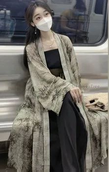 Ново подобрено палто Hanfu в китайски стил в стил ретро, широки панталони, без ръкави, женски ежедневното рокля Hanfu от две части