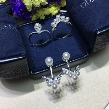 Обеци от сребро проба 925 с перли V-образна форма са за жени, вечерни, модната марка, изискани бижута, обеци, подарък за рожден ден