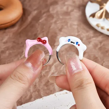 Регулируем пръстен на пръста на Hello Kitty Sanriod Kt Cat Cinnamoroll, външен дизайн, сладък модни бижута за жени, подарък за малките момичета