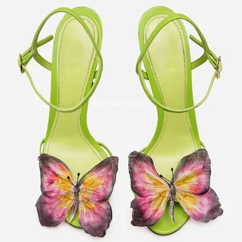 Сандали с пеперуда, Дамски Летни Обувки На Тънък Висок Ток, Ежедневни Дамски Обувки Големи Размери 43, Дамски Обувки