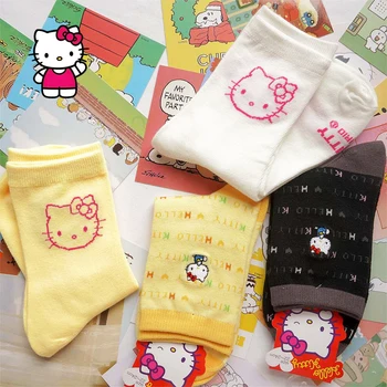 Сладки памучни чорапи Здравей Kittys Kawaii Sanrio аниме рисунка Ж.К. студентски меки чорапи среден размер Топли играчки в стил Лолита 