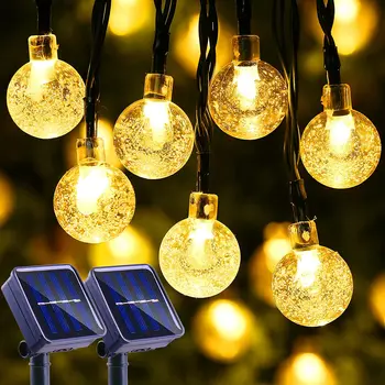 Слънчеви Струнни Светлини Външен Светодиоден Кристален Глобус Светлини Водоустойчива IP65 Слънчева Венец Страхотна Светлина за Градина Декор на Коледно Парти