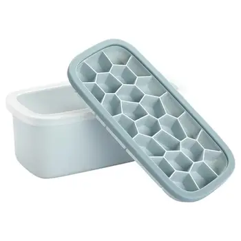 Тава за кубчета лед с устната, творчески чекмеджето за лед във формата на кошера, за многократна употреба силикон охладител, форма за лед с капак, фризер за плодов сок, лятна