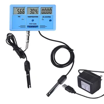 Тестер температура/PH/EC/CF, Измерител на качеството на водата, Гидропонный Аквариум/Спа/Монитор за басейна, монтиран на стената, Акумулаторна батерия Водоустойчив и Прахоустойчив