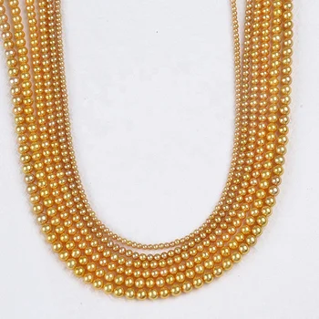 Търговия на едро с 2,5-5,5 мм AAA златен сладководни кръгли перли, мъниста, бижута от направления за жени
