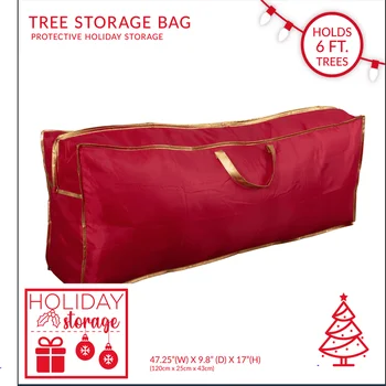 Чанта за съхранение на коледната елха с дължина до 6 метра от червено нетъкан текстил