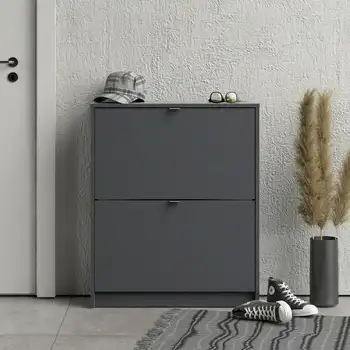 Шкаф за обувки с 2 чекмеджета, цвят на олово черен