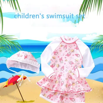 2023 Детски отделни бански Sanrio My Melody, сладък слънцезащитен комплект за една малка принцеса, удобен быстросохнущий cartoony бански на открито