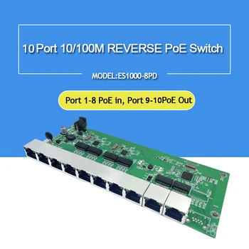Reverse switch PoE 10/100/1000 М 1-8 порта PoE in, 9-10 Порта PoE Out такса PCBA с Vlan