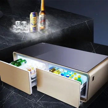 златен квадратен кафе услуга с хладилник за съхранение, маса за умни стая, цвят хладилника