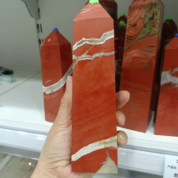 Колона от естествена червен яспис, кварцов кристал, за проба минерал, исцеляющий Рейки, декоративни подаръци за домашния офис