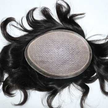 Коприна перука от естествена кожа на главата, са истински човешки коси, коприна в основата, дантела с кожата, пол мъжки перуки от човешка коса, мъжка перука