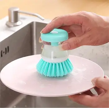 Кухненски пластмасова четка за миене на чинии, тенджера за миене на съдове с дозатор за течен сапун за миене на съдове, аксесоари за почистване