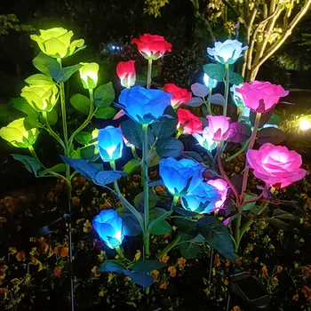 Открит градина Водоустойчив led лампа с рози, градинска лампа, слънчева роза, улични, градински фенери, слънчево цвете лампа