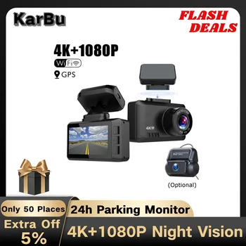 Рекордер за Автомобилна Камера Mini един dashcam 4K GPS WIFI 24 Паркинг Монитор Dvr Para Coche Отпред и Отзад Двойна Dvr Видеорекордер