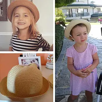Сладко детска однотонная шапка с уши, лятната сламена шапка за малки момичета и момчета, детска шапка, детски солнцезащитная шапка SunbonnetBeach от слънцето