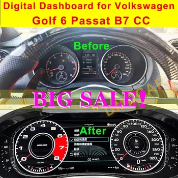 Цифрови таблото, виртуална инструментално табло LCD за измерване на скоростта за Фолксваген VW Golf 6 Passat B6 B7 CC, Scirocco
