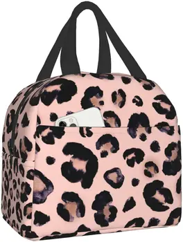 Чанта за обяд за жени с леопардовым принтом под формата на леопард, розова случайна кутия за обяд, чанта-хладилник за възрастни, деца, работа, офис, училище, пикник, за еднократна употреба